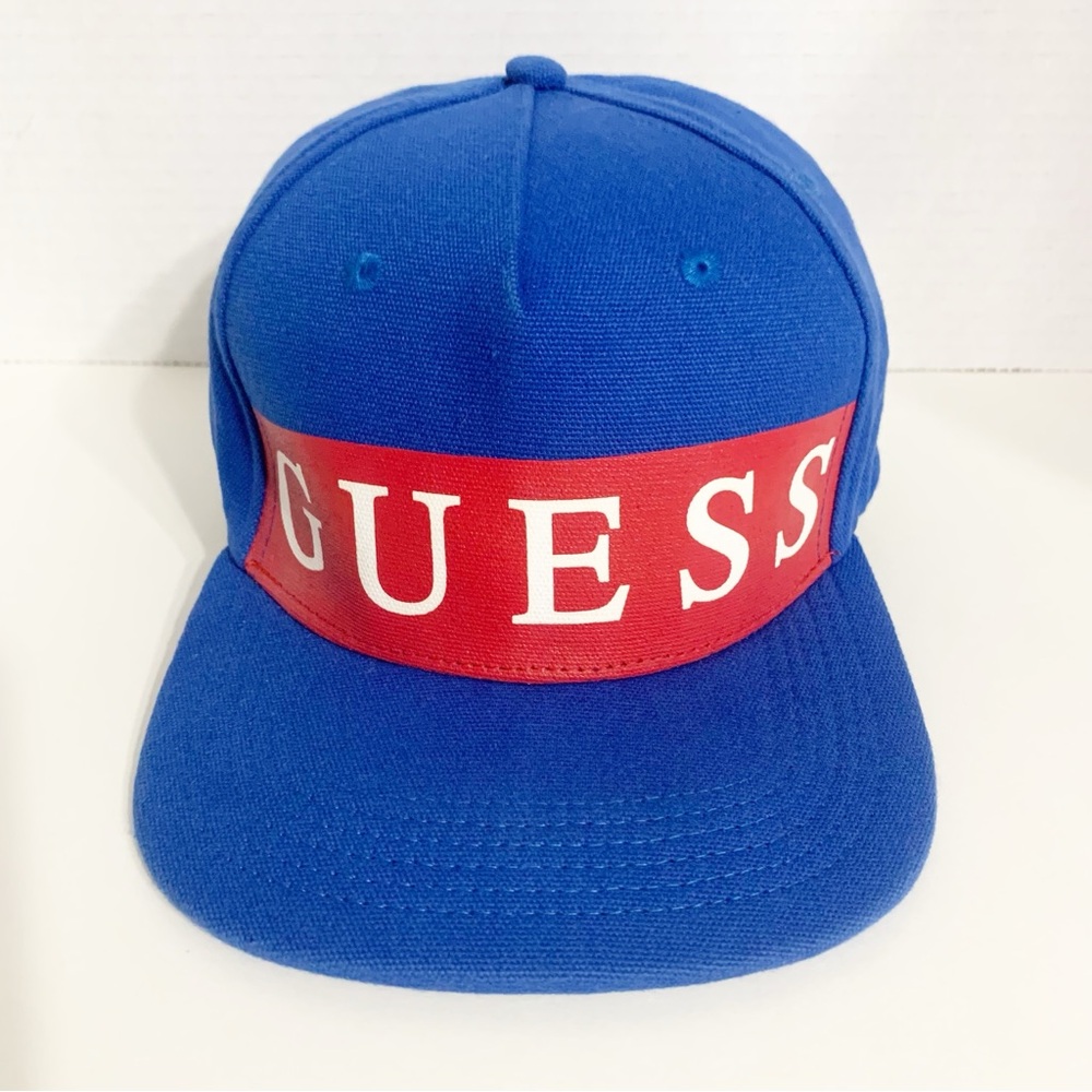 Guess Jeans Spell Out Graphic Logo Mesh Baseball Cap Plastic Snaps Adjustment